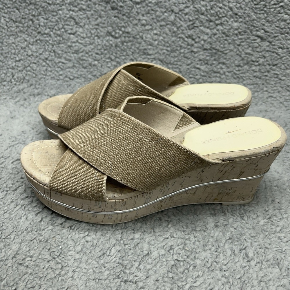 Donald J Pliner Dani Wedge Sandals Womens 6.5 M Beige Platform Stretch Straps - Picture 3 of 10